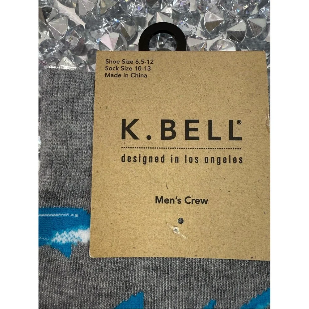 K.bell socks Men's Gray Shark Crew Socks - Blue Shark Pattern